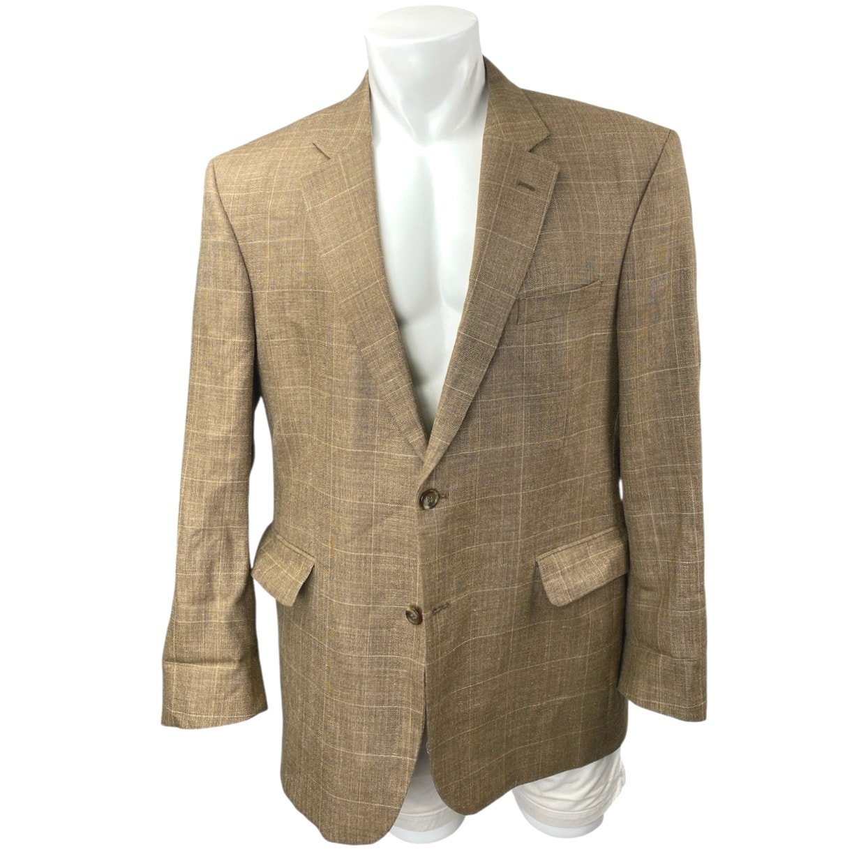 Jos. A. Bank Men's Brown Plaid Silk Wool Linen Sports Coat Blazer Jacket Size La